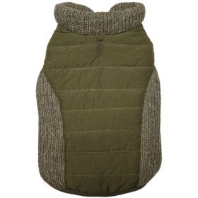 Fashion Pet Sweater Trim Puffy Dog Coat Olive - Small