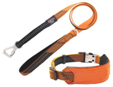 Pet Life 'Geo-prene' 2-in-1 Shock Absorbing Neoprene Padded Reflective Dog Leash and Collar (Color: orange)